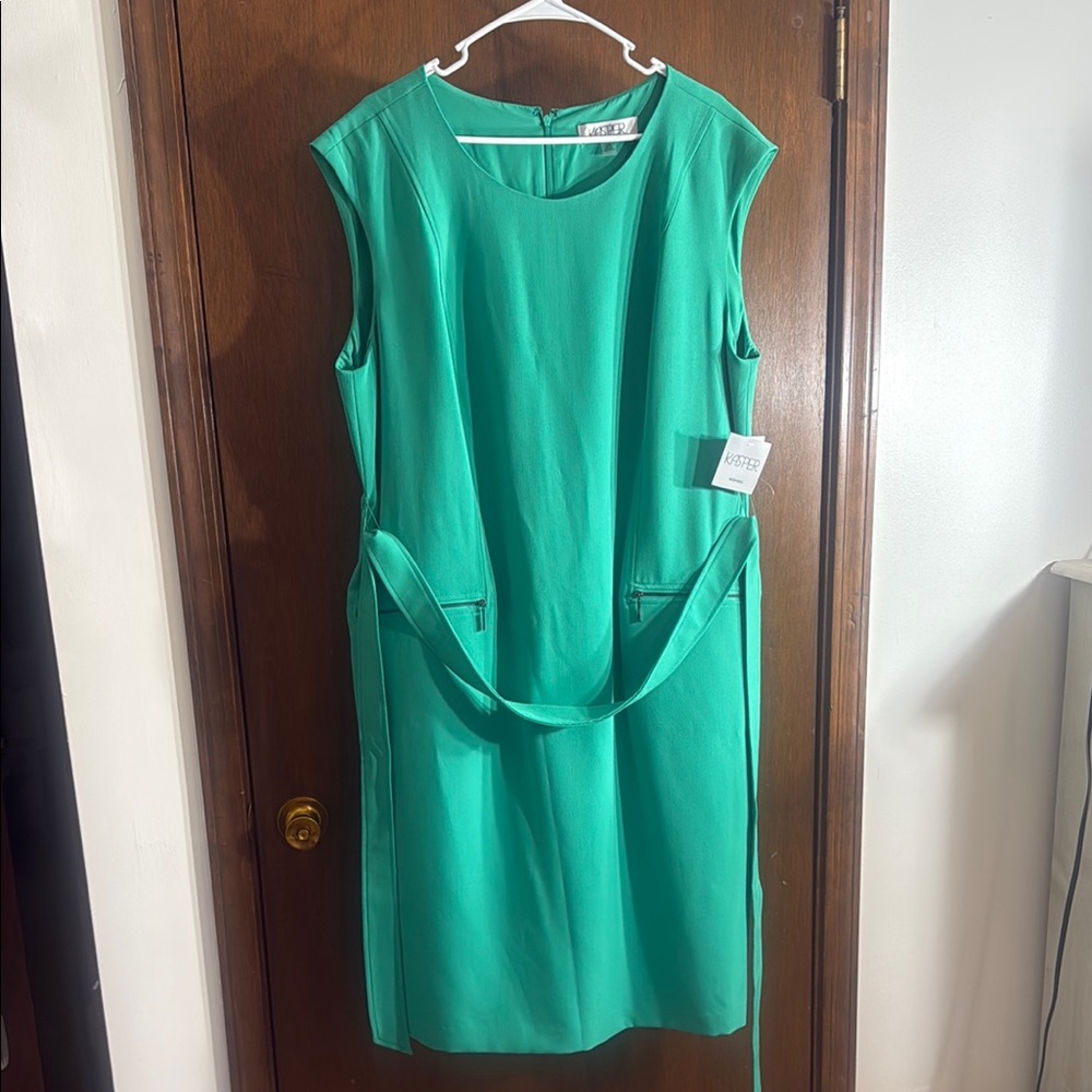 Kasper Green Sheath Midi Dress Crew Neck Sleeveless